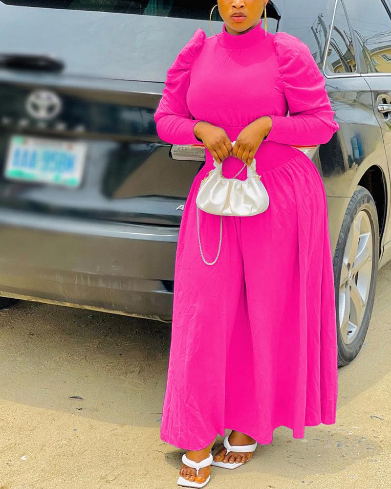 

Puff Sleeve High Neck Maxi Dress, Hot pink