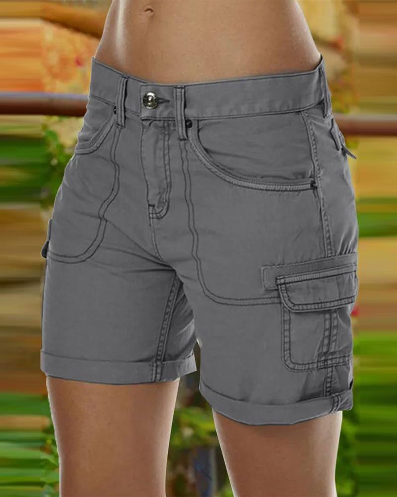 

Zip Fly Pocket Detail Shorts, Gray