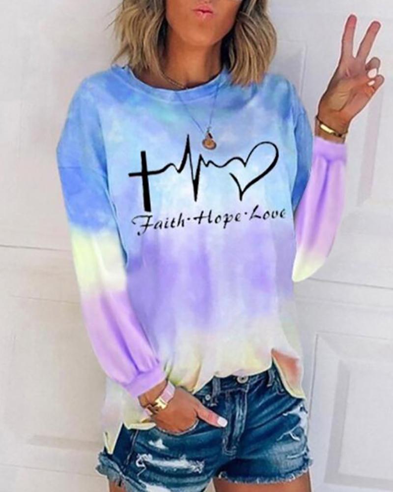 Buy Tie Dye Print Letter Pattern Casual Sweatshirt. Picture