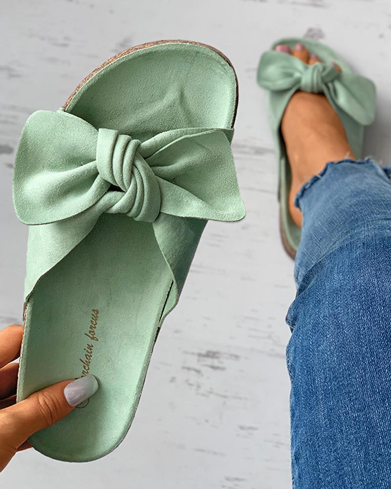 

Bowknot Decor Open Toe Flat Sandals, Green