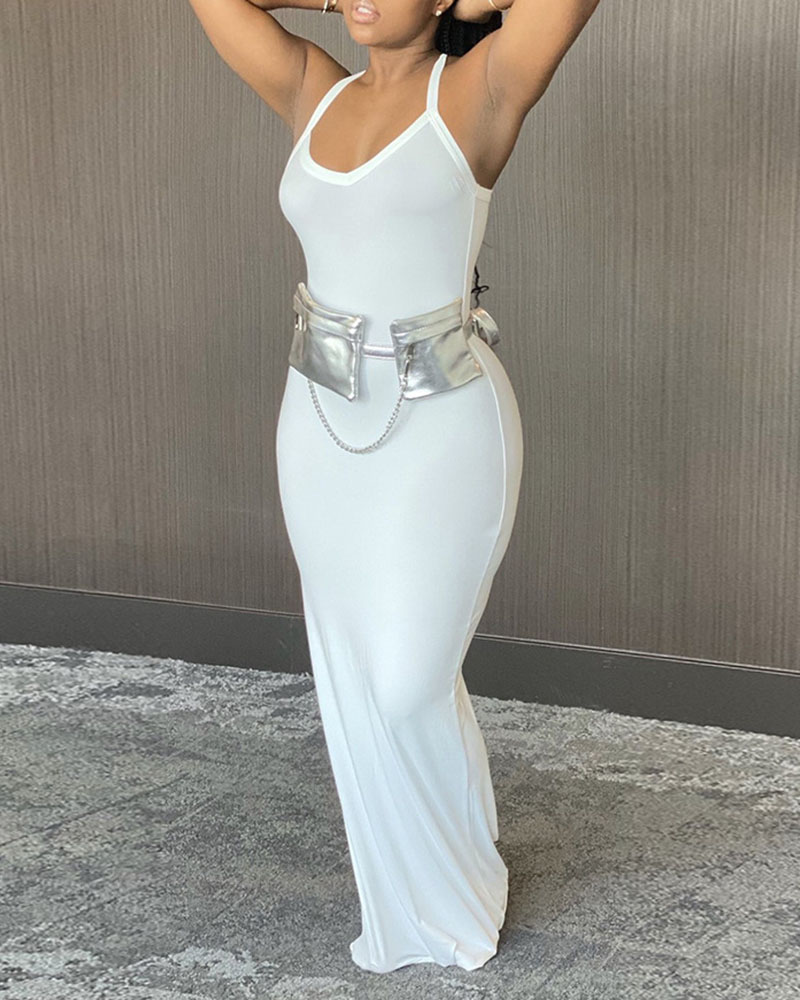 

Halter Plain Sleeveless Maxi Dress, White