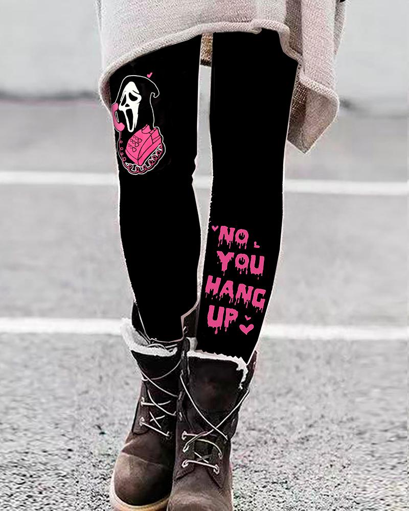 

Halloween No You Hang Up Ghost Print Skinny Leggings, Black