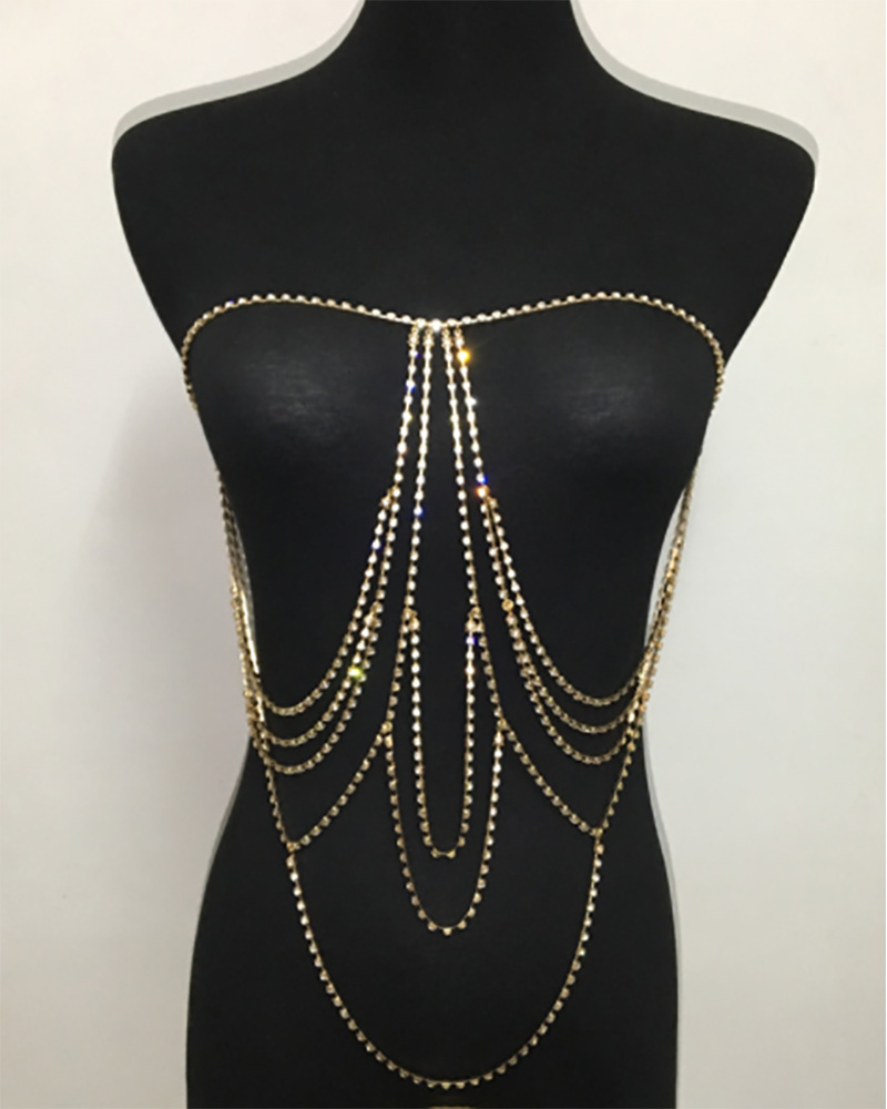 

1PCS Layered Rhinestone Decor Body Chain, Gold