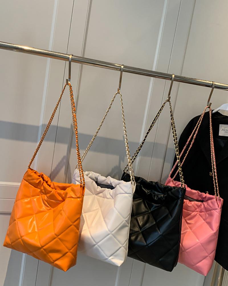 

Quilted Chain Strap Shopping Shoulder Bag, Orange