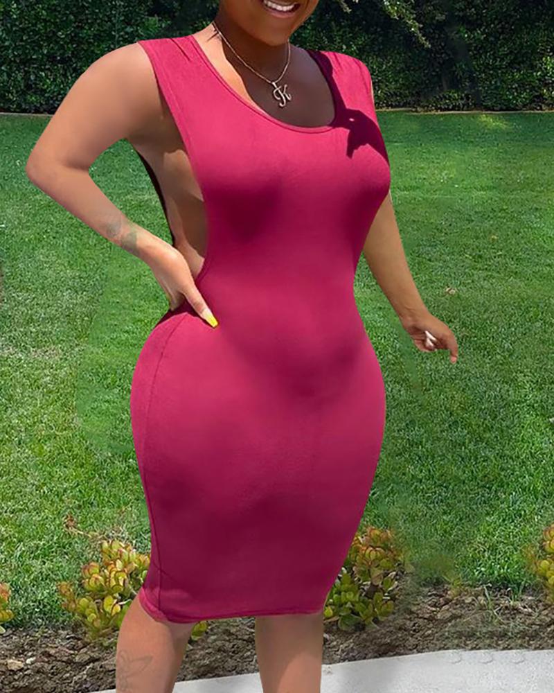 

Sleeveless Slit U-Neck Midi Dress, Wine red