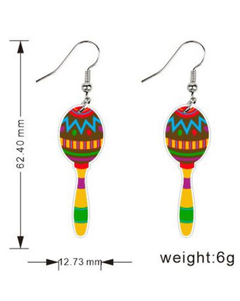 

1Pair Cinco De Mayo Mexico Cartoon Horse Hat Skull Wine Bottle Cactus Jalapeno Earrings, Style9