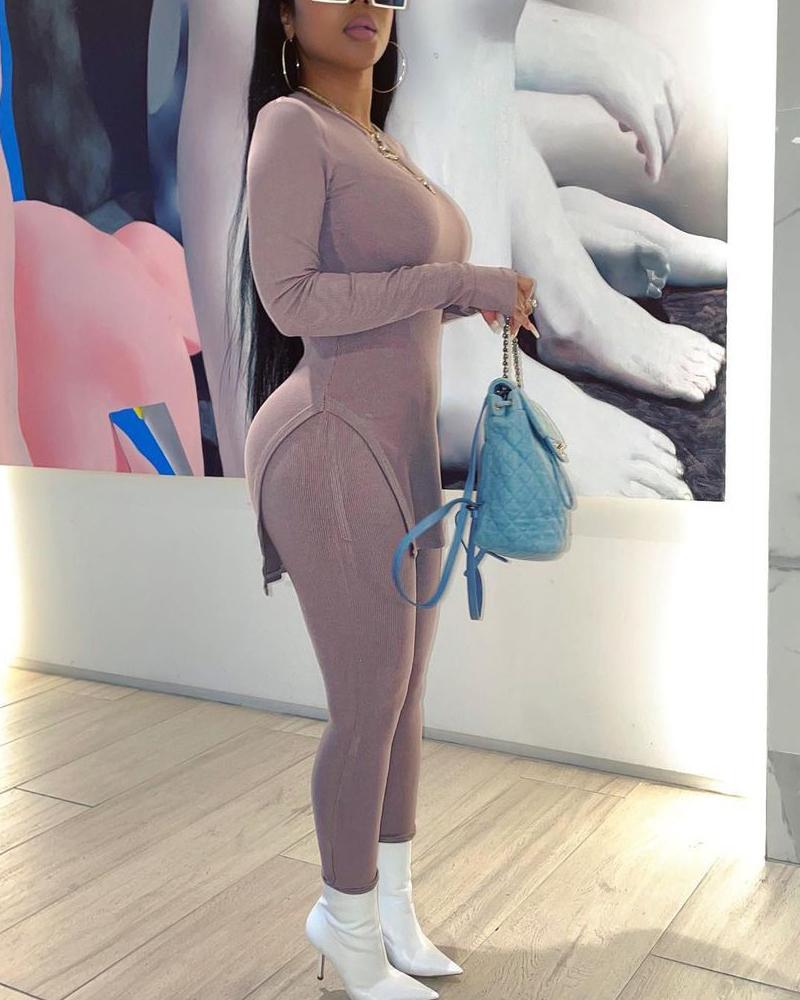 

Thumb Hole Split Hem Top & Pencil Pants Set, Light purple