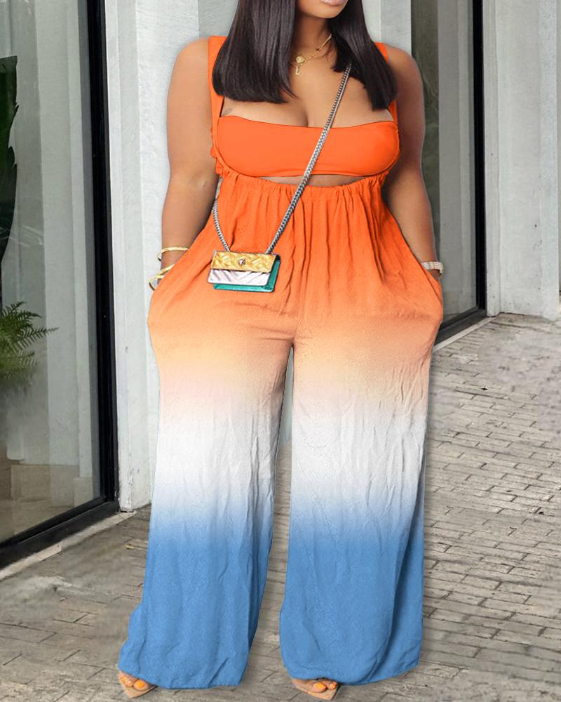 

Plus Size Ombre Wide Leg Sleeveless Suspender Jumpsuit With Bandeau Top, Orange