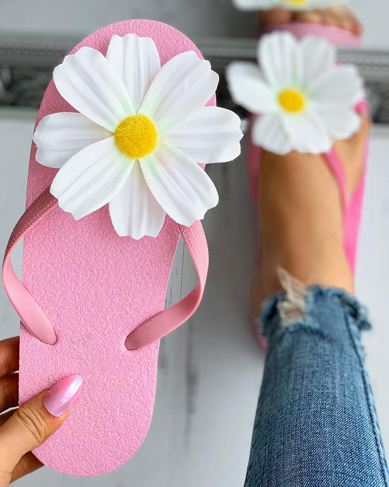 

Daisy Pattern Thong Sandals Flip Flops, Pink