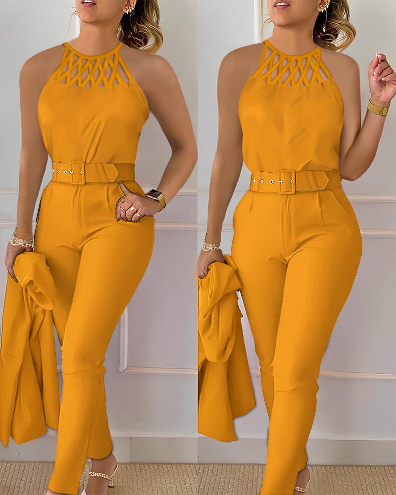 

Conjunto de pantalón y camiseta sin mangas con agujeros, Yellow