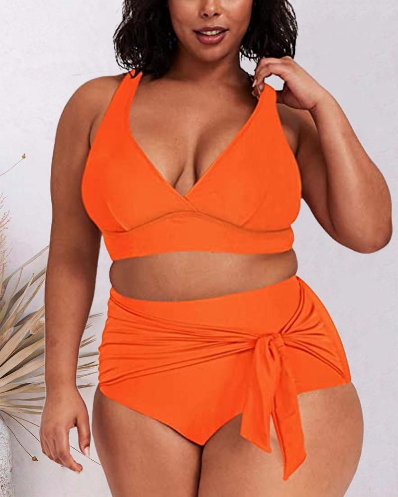 

Plus Size Tied Detail High Waist Bikini Set, Orange
