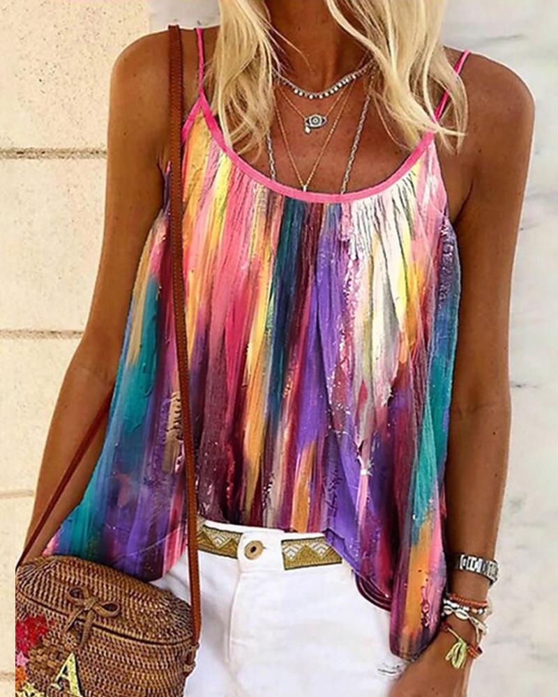 

Tie Dye Print Ruched Flowy Tank Top, Multicolor
