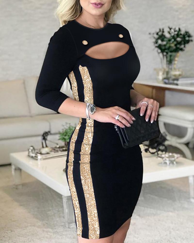 

Cutout Front Tape Patch Bodycon Dress, Black