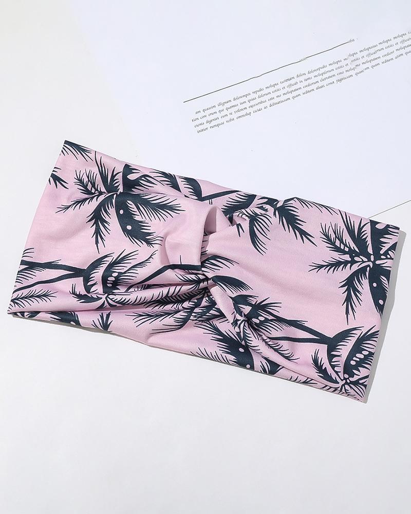 

1pc Coconut Tree Print Twisted Yoga Sports Wide Headband, Pink