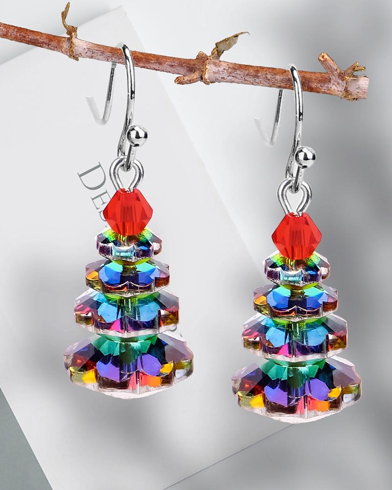 

1Pair Crystal Christmas Tree Drop Earrings, Multicolor