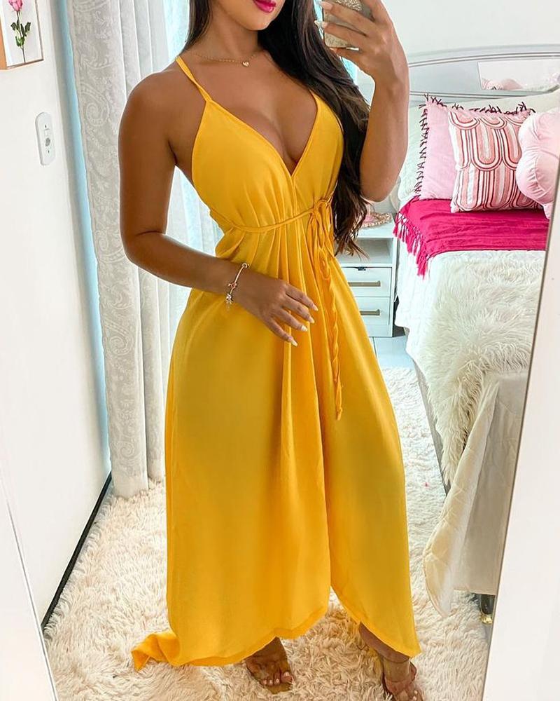 

Crisscross Backless Sleeveless Maxi Dress, Yellow