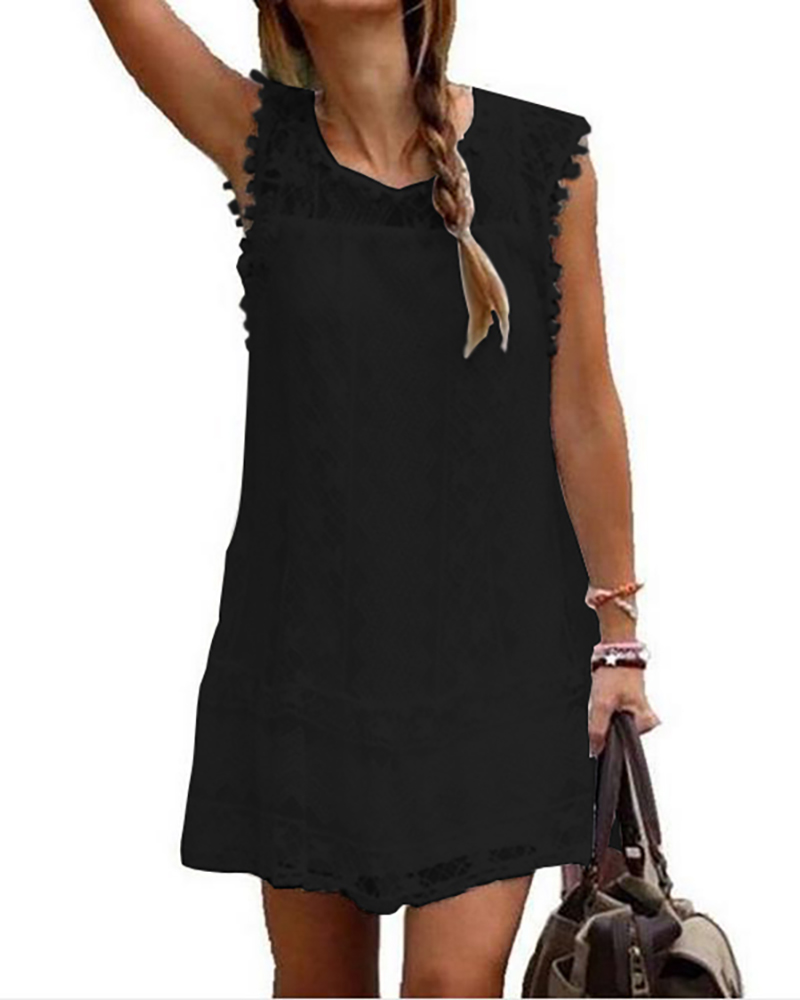 Minivestido de encaje sin mangas con cuello redondo