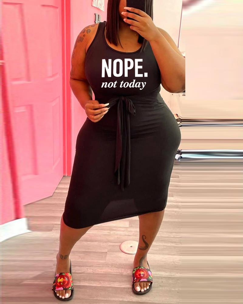 

Plus Size Letter Print Tied Detail Bodycon Dress, Black