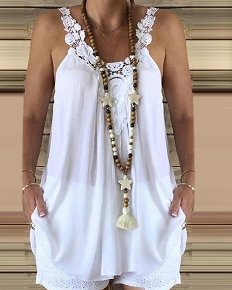 

Guipure Lace Patch Sleeveless Top, White