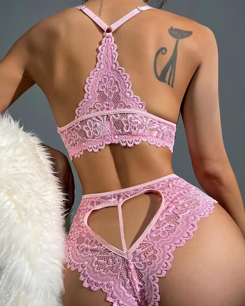 

Bow Decor Cutout Lace Lingerie Set, Pink