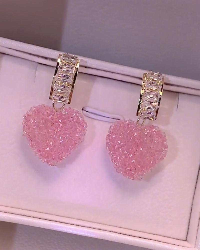 

1Pair Heart Shaped Drop Earrings, Pink