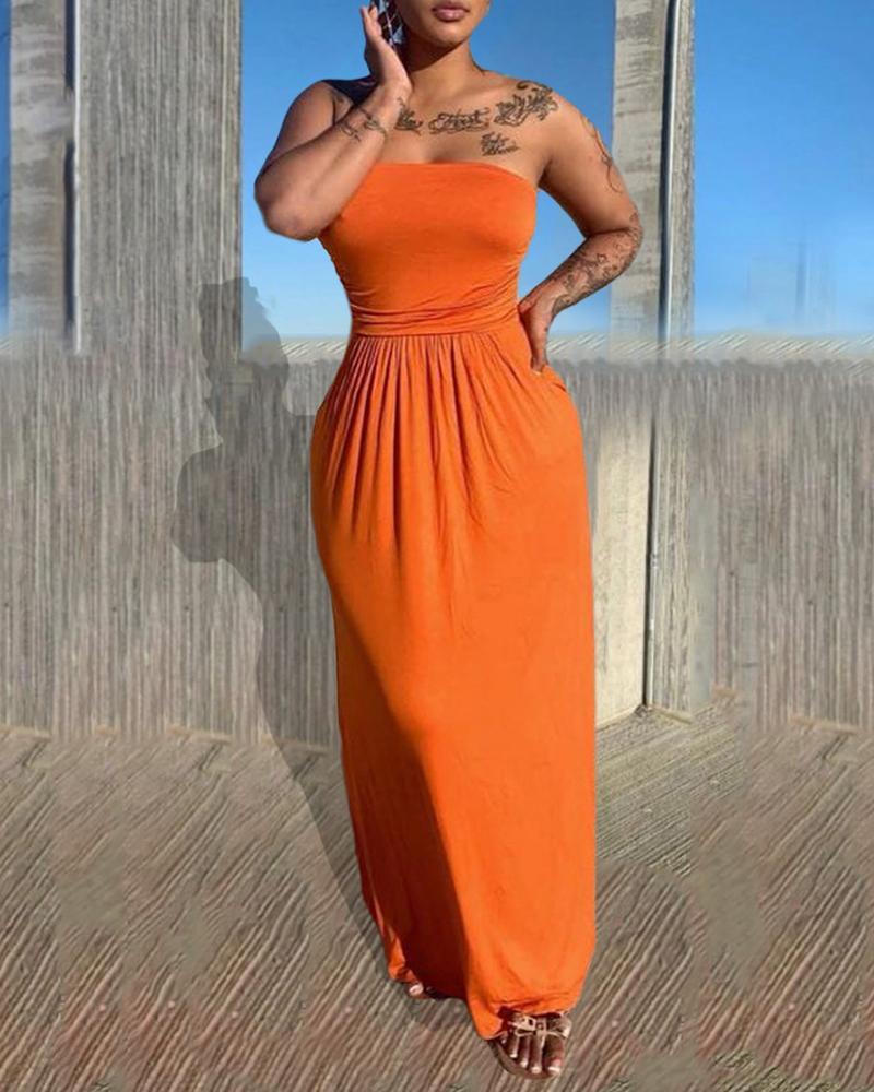 

Bandeau Ruched Sleeveelss Maxi Dress, Orange