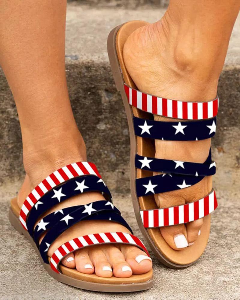 

Round Toe Flag Pattern Casual Slippers, Multicolor