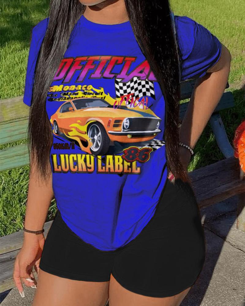 

Official Lucky Label Graphic Print Top & Shorts Set, Blue