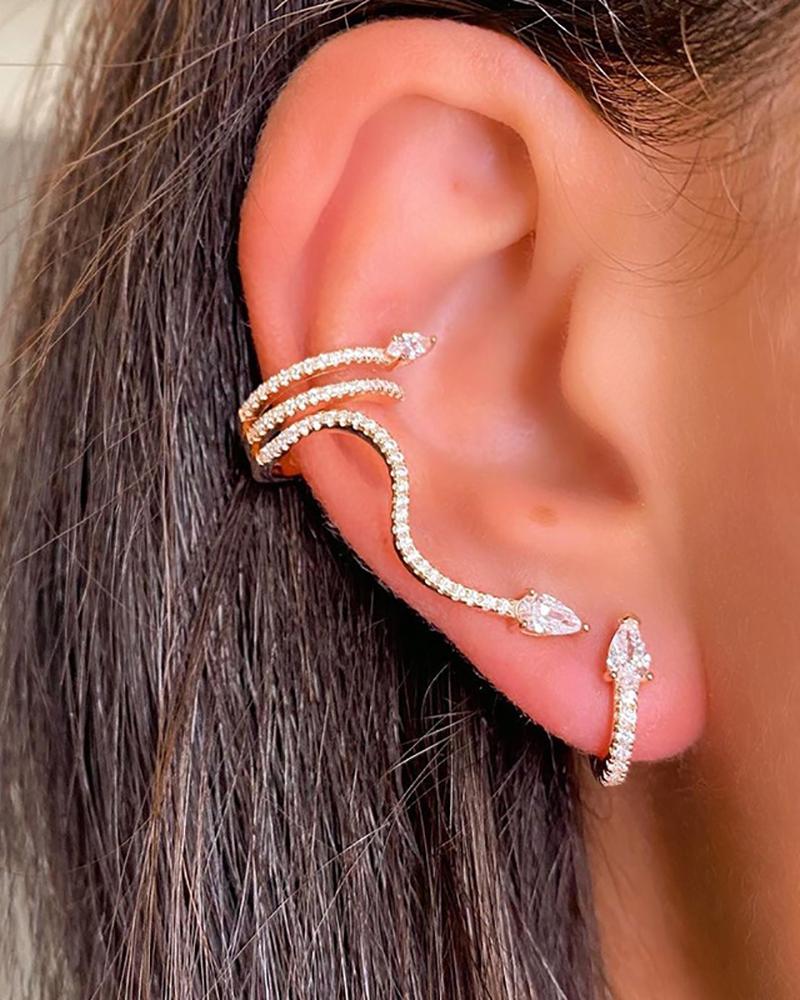 

2pcs Rhinestone Snake Shaped Ear Climbers, Gold