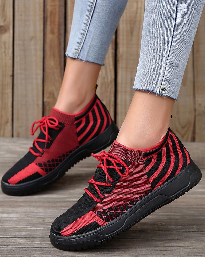 

Colorblock Lace-up Casual Running Sneakers, Black&red