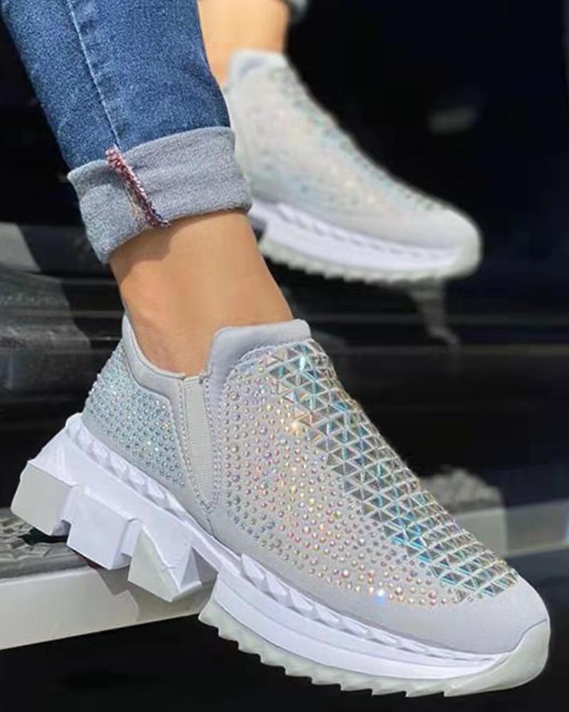 

Rhinestone Decor Sporty Sneakers, Gray