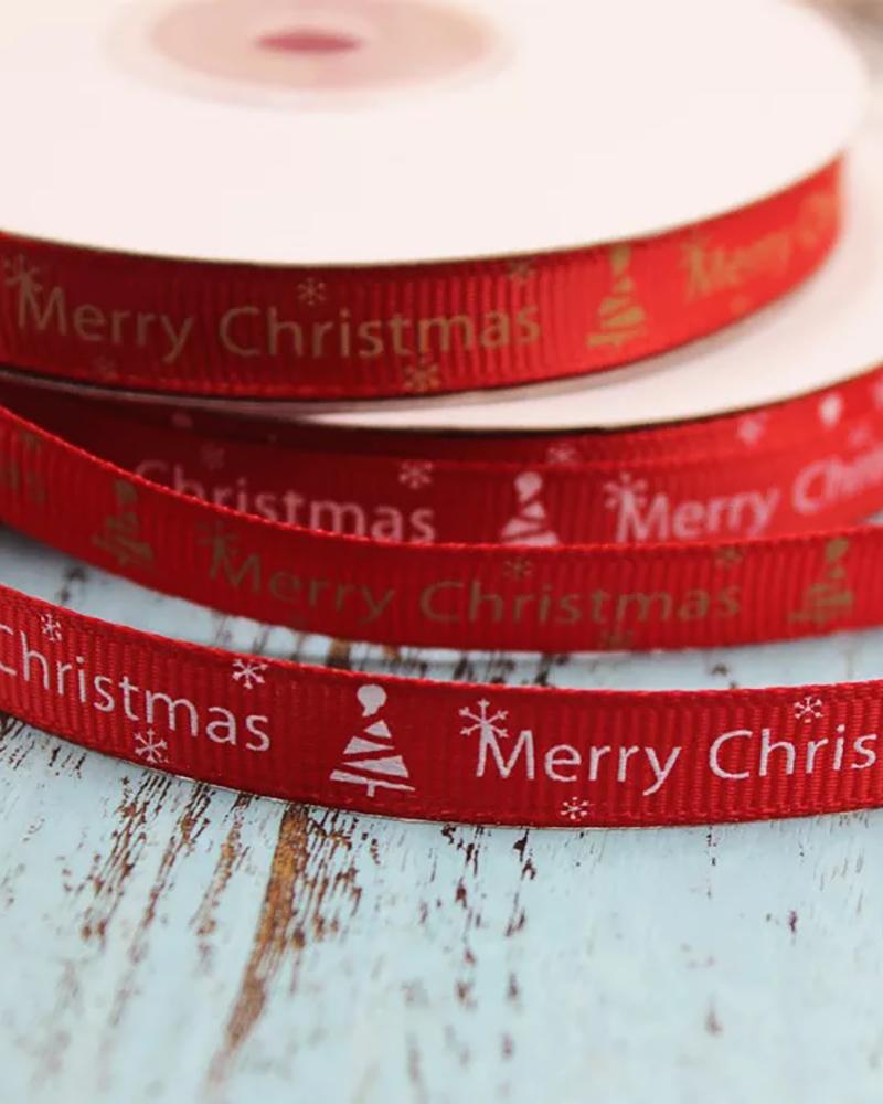 

1Roll Christmas Slogan Ribbon, Red