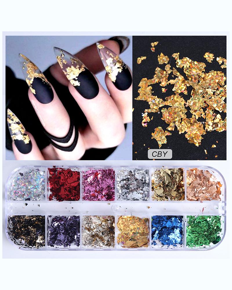 

1Box/12pcs Nail Art Decoration Random Gold Foil, Style2