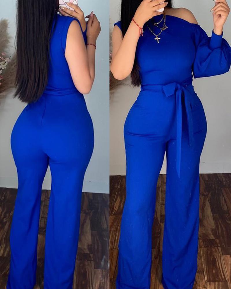 

Cold Shoulder Tied Detail Jumpsuit, Blue