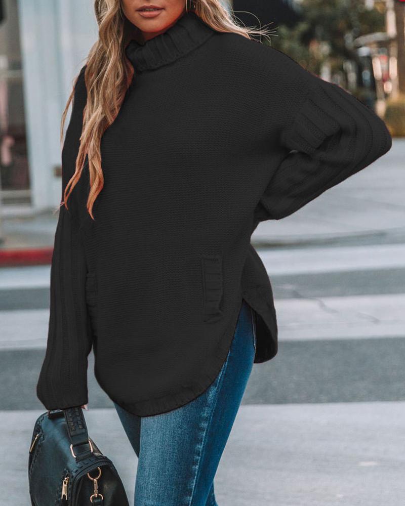 

Long Sleeve High Neck Knit Sweater, Black