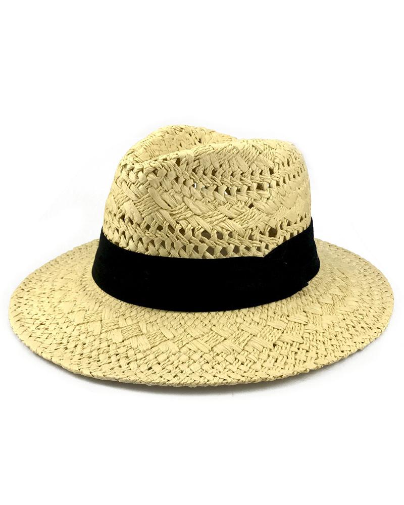 

Contrast Tape Braided Straw Hat, Beige