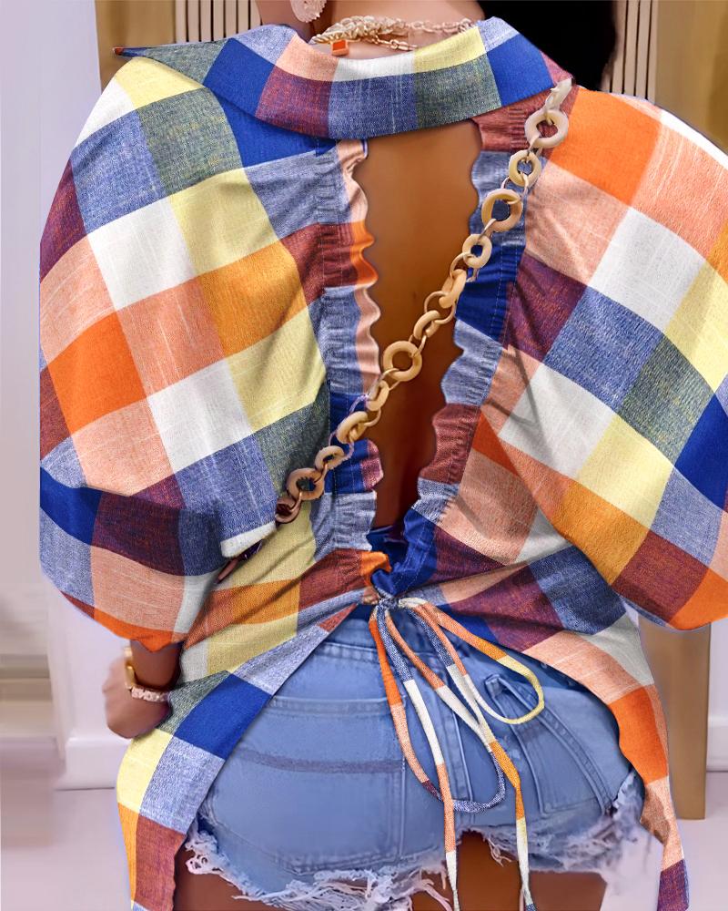 

Haut évidé fendu au dos avec détail noué et imprimé à carreaux, Multicolor