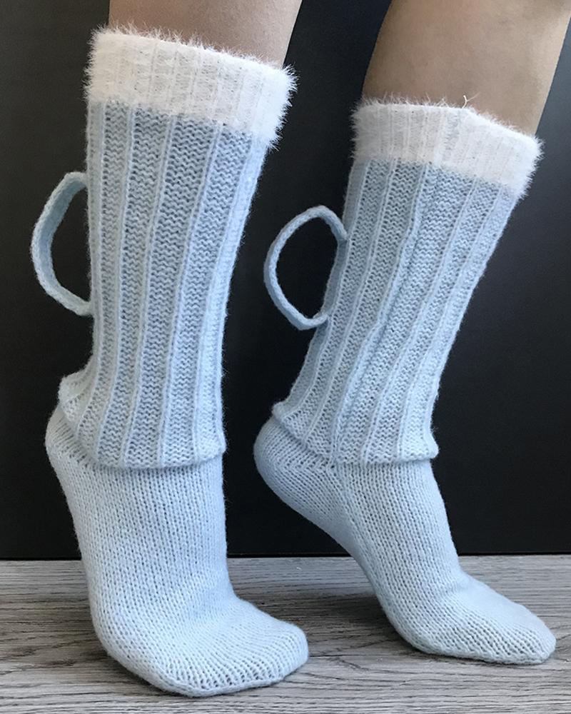

1Pair Contrast Paneled Novelty Funny Socks With Handles, Blue