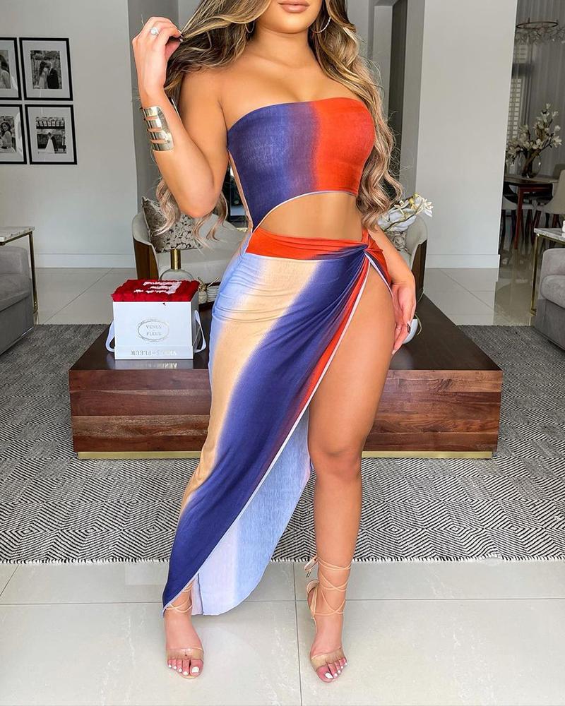 

Colorblock Bandeau Cutout Twisted Maxi Dress, Multicolor