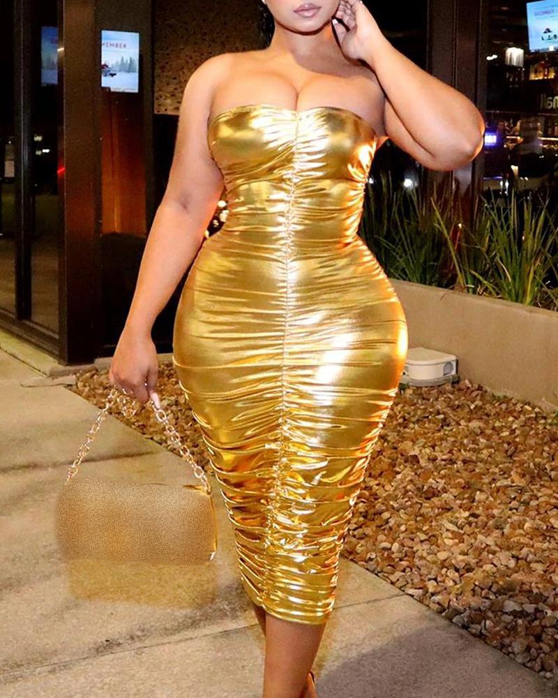 

Bandeau Ruched Skinny Party Dress, Gold