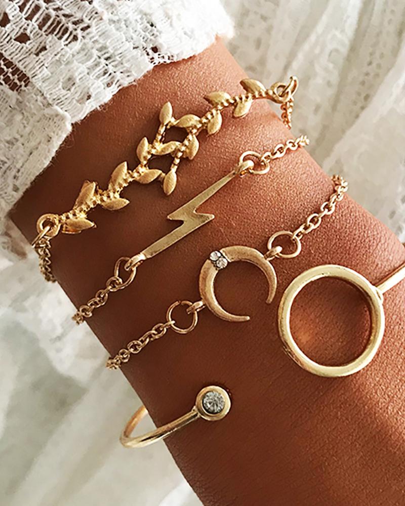 

4PCS Moon Decor Studded Bracelet Set, Gold