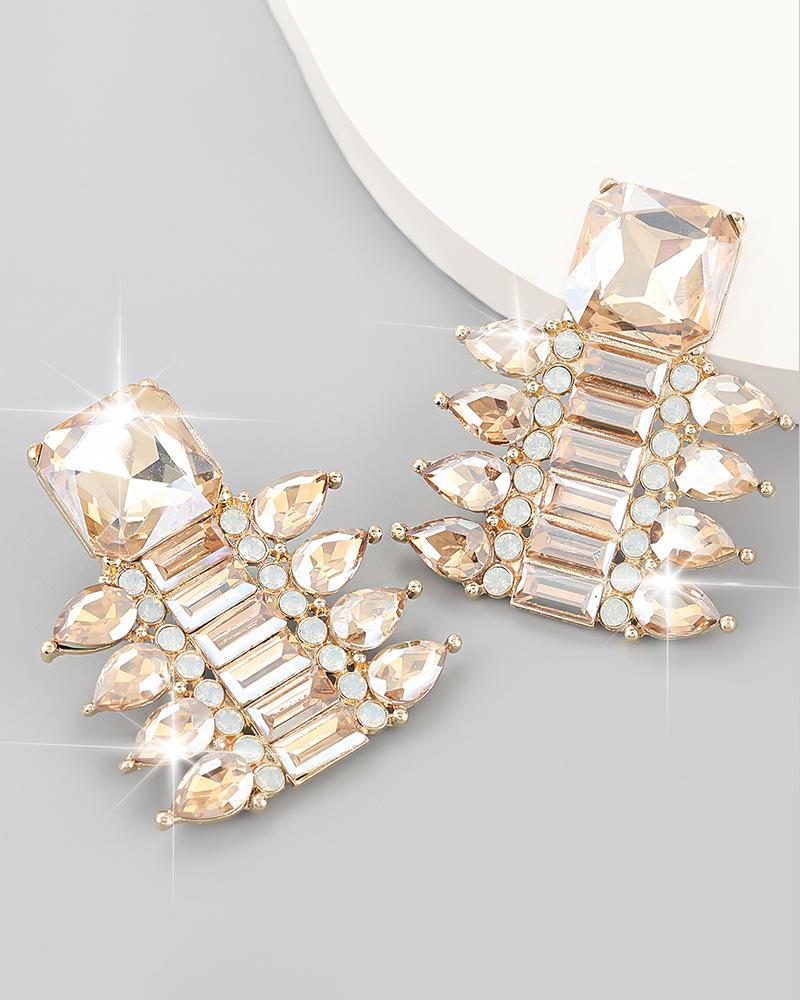 

1Pair Colorful Rhinestone Waterdrop & Geo Shaped Earring, Gold