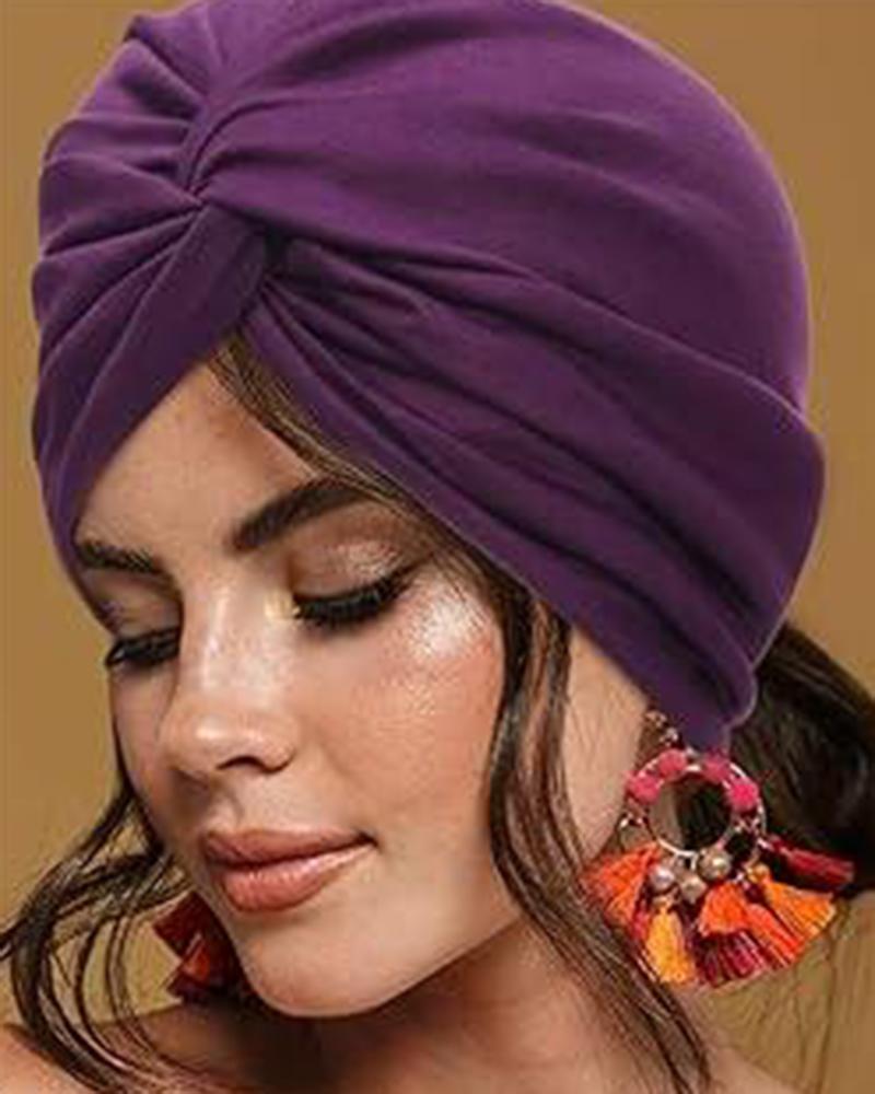 

Braided Twisted Head Wrap Beanie Hat, Purple