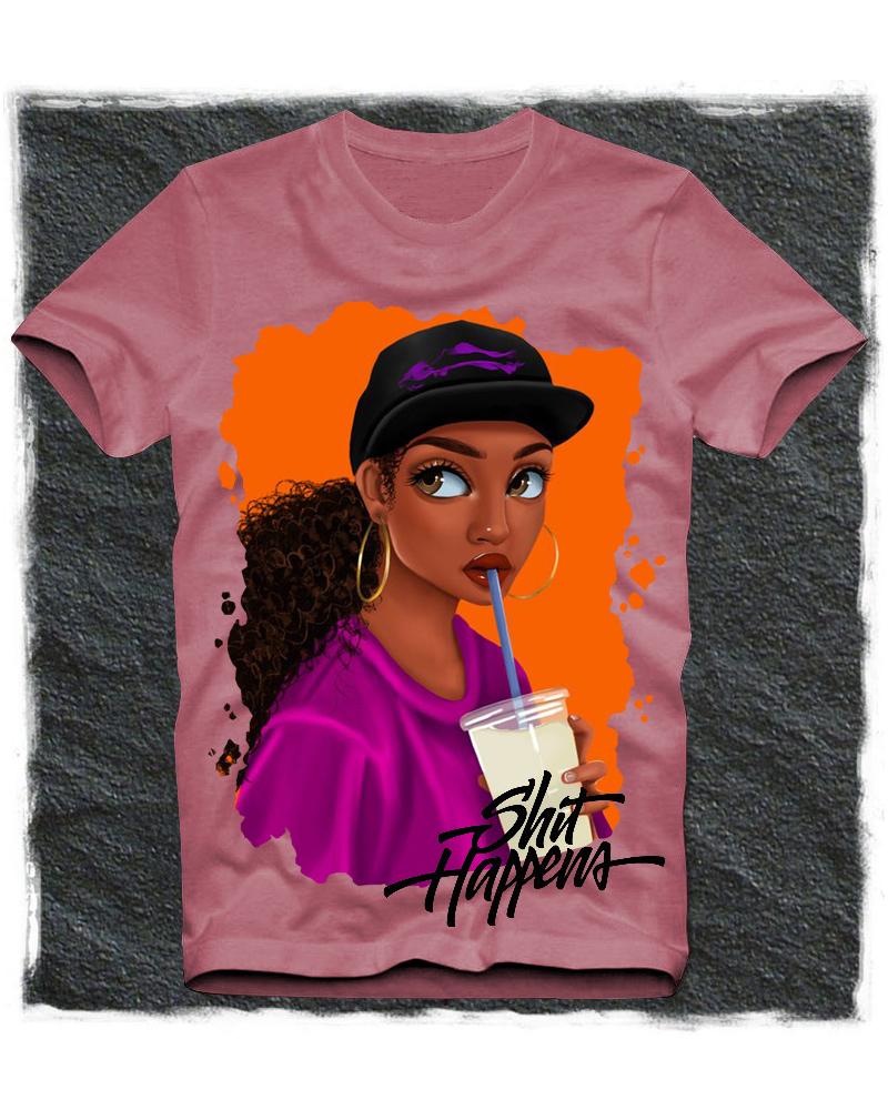 

Girl Print Short Sleeve Loose T-shirts, Pink