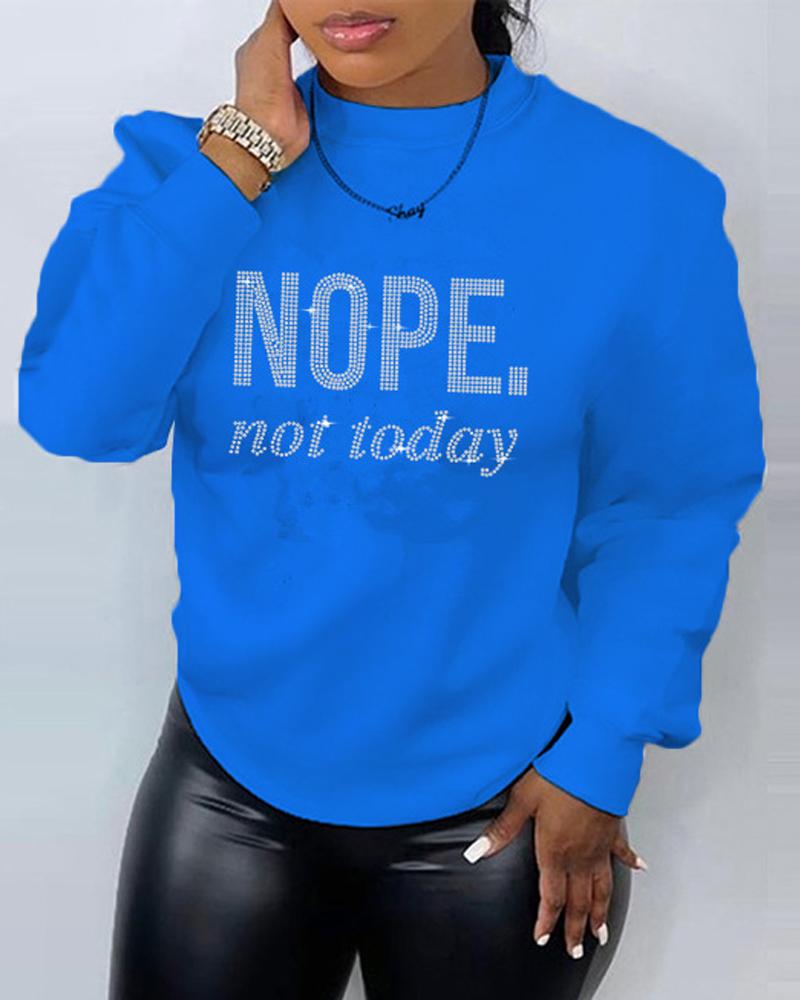 

Plus Size Rhinestone Letter Pattern Long Sleeve Sweatshirt, Blue