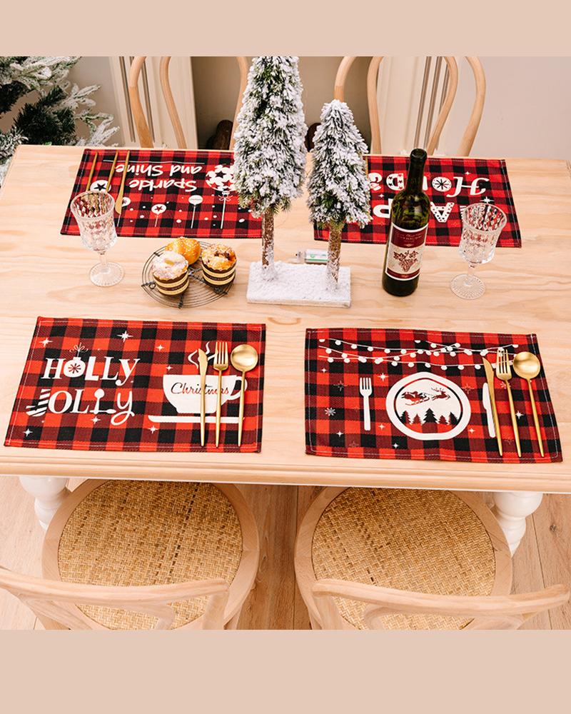 

Christmas Plaid Graphic Print Kitchen Dining Table Placemat Decors, Style1