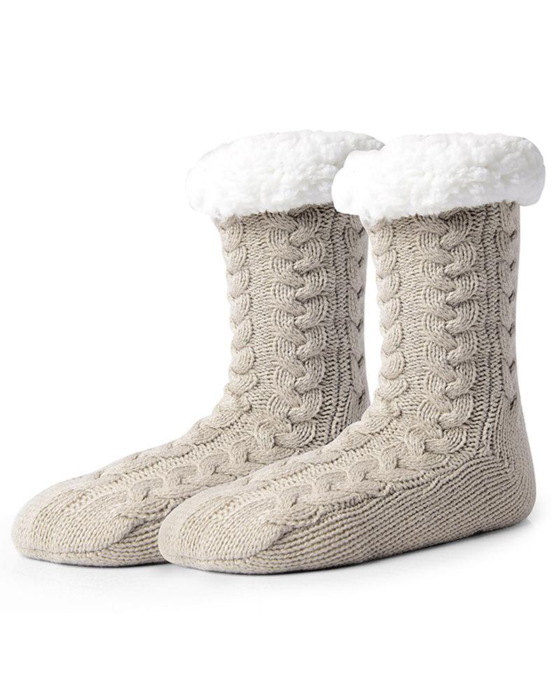 

1Pair Fuzzy Trim Thermal Socks, Gray