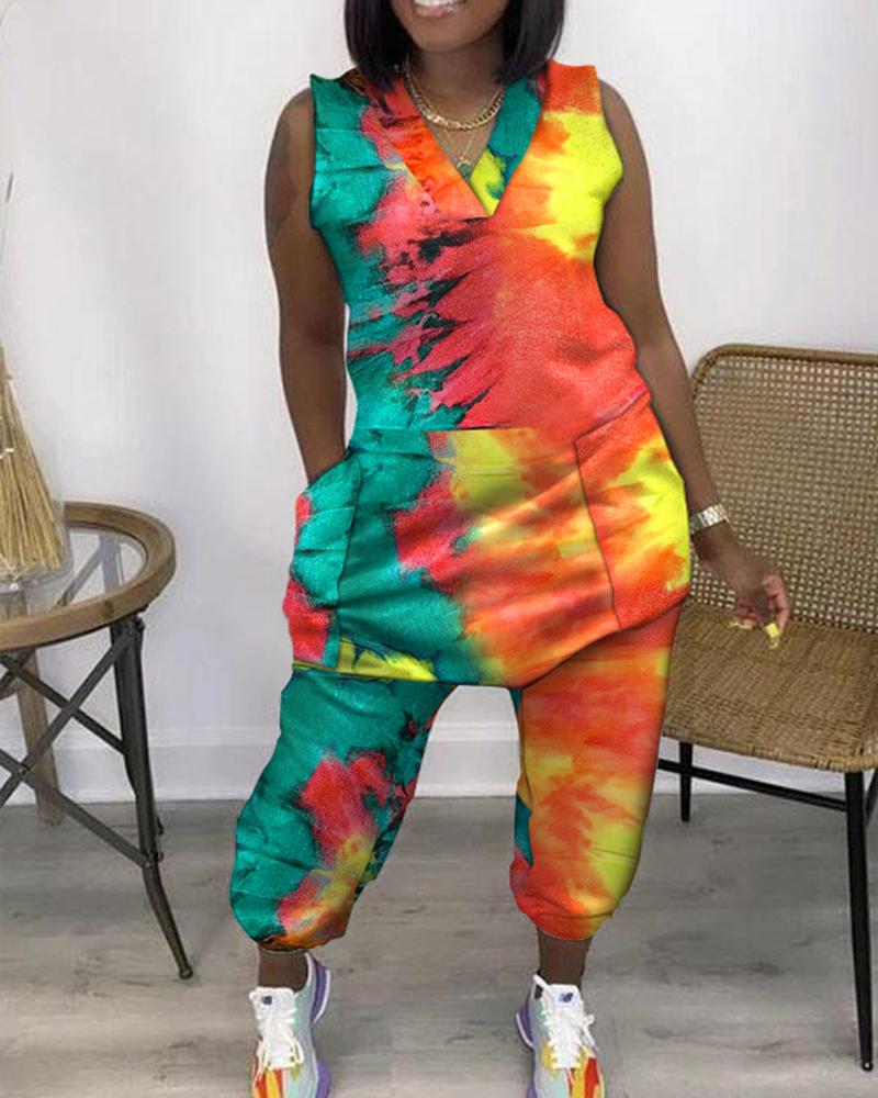 Tie Dyed Pocket Design Jumpsuit