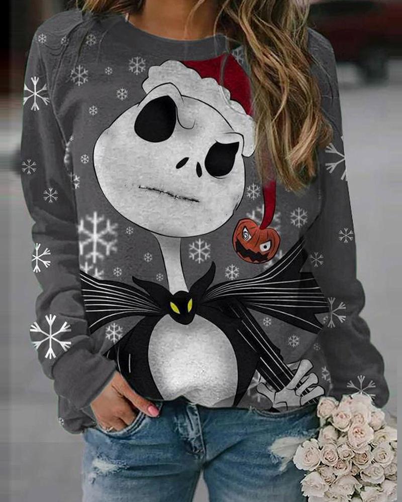 

Christmas Cute Printing Long Sleeve Sweatshirt, Gray