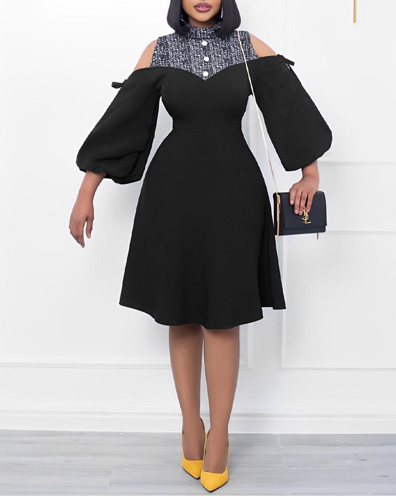 

Contrast Paneled Cold Shoulder Party Dress, Black